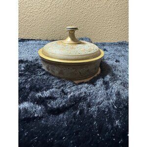 Vintage Brass & Enamel Lidded Trinket Box Round